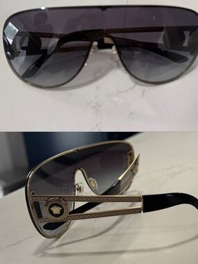 Versace Black Gradient Shield Sunglasses with Gold Medusa Temples